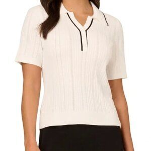 Adrianna Papell Sweater Top | Cream with black piping | women's med